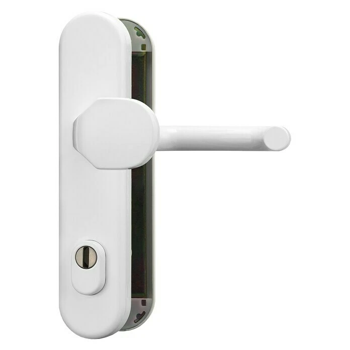 BAUHAUS Abus Schutzbeschlag HLZS814 für Hauseingangstüren, Weiß, Türstärke 52-72 mm, Knopf außen, Drücker innen, abgerundetes Schild 1 BAUHAUS Abus Schutzbeschlag HLZS814 für Hauseingangstüren, Weiß, Türstärke 52-72 mm, Knopf außen, Drücker innen, abgerundetes Schild
