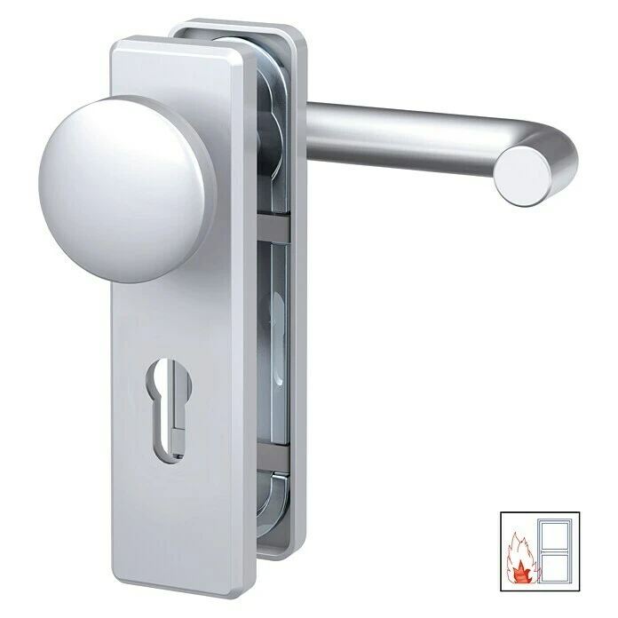 BAUHAUS Basi Schutzbeschlag SB/FS 2200K ES1 für Feuerschutztüren, Aluminium, Türstärke 44-66 mm, Knopf Außen, Drücker Innen 1 BAUHAUS Basi Schutzbeschlag SB/FS 2200K ES1 für Feuerschutztüren, Aluminium, Türstärke 44-66 mm, Knopf Außen, Drücker Innen