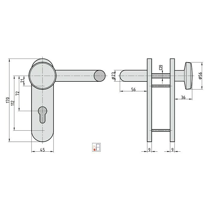 BAUHAUS Basi Schutzbeschlag ZT/FS 2100 für Feuerschutztüren - Aluminium, Knopf Außen, Drücker Innen 3 BAUHAUS Basi Schutzbeschlag ZT/FS 2100 für Feuerschutztüren - Aluminium, Knopf Außen, Drücker Innen – Bild 3