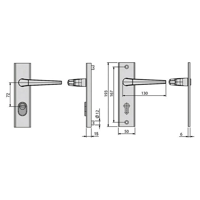 BAUHAUS Basi Schutzbeschlag ES0 VMS für Hauseingangstüren, Silber, Türstärke 38-42 mm, beidseitiger Drücker, mit Zylinderabdeckung 3 BAUHAUS Basi Schutzbeschlag ES0 VMS für Hauseingangstüren, Silber, Türstärke 38-42 mm, beidseitiger Drücker, mit Zylinderabdeckung – Bild 3