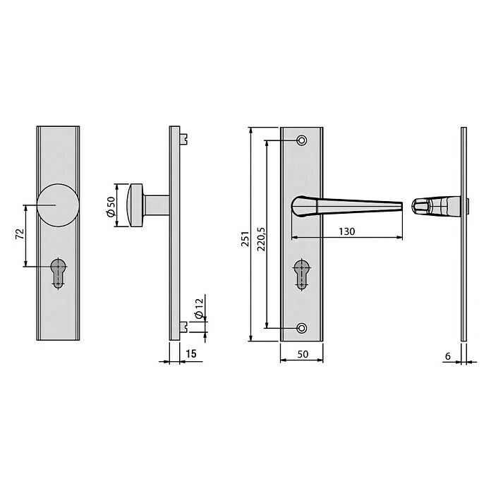 BAUHAUS Basi Schutzbeschlag ES0 VMS für Hauseingangstüren, Aluminium, 72 mm Distanznorm, runder Drücker, 15 mm Schild/Rosette 3 BAUHAUS Basi Schutzbeschlag ES0 VMS für Hauseingangstüren, Aluminium, 72 mm Distanznorm, runder Drücker, 15 mm Schild/Rosette – Bild 3