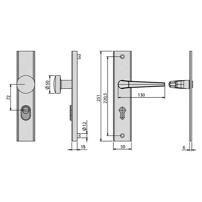 BAUHAUS Basi Schutzbeschlag ES0 VMS-ZA für Hauseingangstüren, Aluminium, 72 mm Distanznorm, runder Drücker, 15 mm Schild/Rosette 3 BAUHAUS Basi Schutzbeschlag ES0 VMS-ZA für Hauseingangstüren, Aluminium, 72 mm Distanznorm, runder Drücker, 15 mm Schild/Rosette – Bild 3