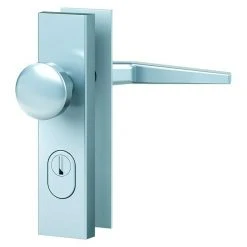 BAUHAUS Basi Schutzbeschlag ES0 VMS für Hauseingangstüren, Silber, 72 mm Distanznorm, mit Zylinderabdeckung, Knopf außen, Drücker innen