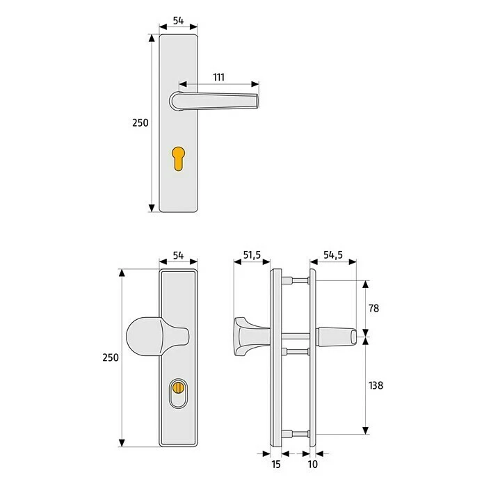 BAUHAUS Abus Schutzbeschlag HLZS814 für Hauseingangstüren | Aluminium | Türstärke 52-72 mm | Knopf Außen, Drücker Innen | Eckige Form 3 BAUHAUS Abus Schutzbeschlag HLZS814 für Hauseingangstüren | Aluminium | Türstärke 52-72 mm | Knopf Außen, Drücker Innen | Eckige Form – Bild 3