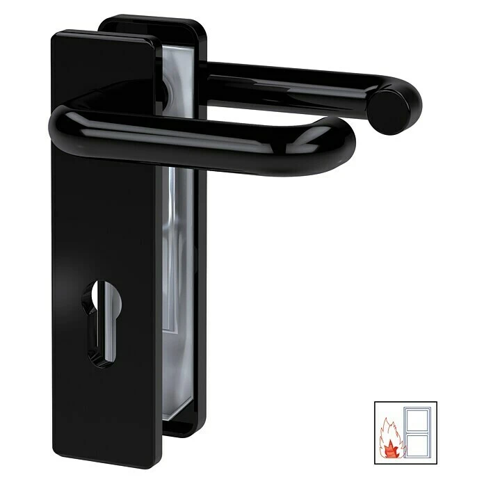 BAUHAUS Basi Schutzbeschlag ZT/FS 2150 Feuerschutztür, Schwarz, 44-66 mm Türstärke, beidseitiger Drücker, eckig 1 BAUHAUS Basi Schutzbeschlag ZT/FS 2150 Feuerschutztür, Schwarz, 44-66 mm Türstärke, beidseitiger Drücker, eckig