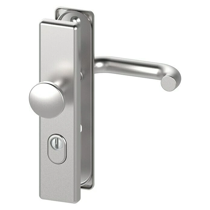 BAUHAUS Basi Schutzbeschlag SB 7500 ES0 für Hauseingangstüren | Edelstahl | Türstärke 38-45 mm | Knopf Außen, Drücker Innen | Mit Zylinderabdeckung 1 BAUHAUS Basi Schutzbeschlag SB 7500 ES0 für Hauseingangstüren | Edelstahl | Türstärke 38-45 mm | Knopf Außen, Drücker Innen | Mit Zylinderabdeckung