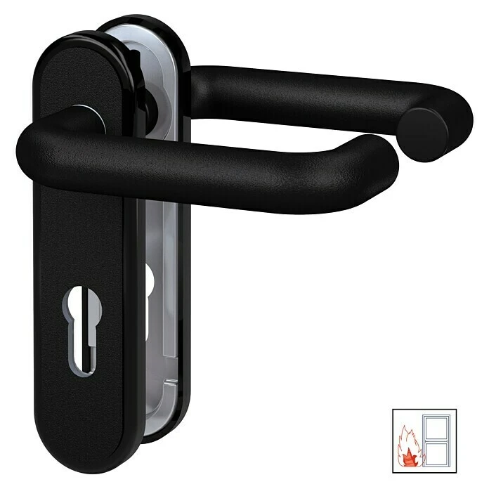 BAUHAUS Basi Schutzbeschlag ZT/FS 2150 Feuerschutztür, Schwarz, Türstärke 44-66 mm, beidseitiger Drücker, abgerundet 1 BAUHAUS Basi Schutzbeschlag ZT/FS 2150 Feuerschutztür, Schwarz, Türstärke 44-66 mm, beidseitiger Drücker, abgerundet