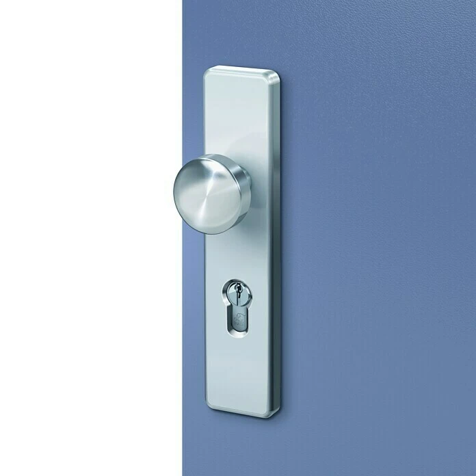 BAUHAUS Basi Schutzbeschlag SB 7500 ES0 für Hauseingangstüren | Edelstahl | Türstärke 38-45 mm | Knopf Außen, Drücker Innen | Ohne Zylinderabdeckung 4 BAUHAUS Basi Schutzbeschlag SB 7500 ES0 für Hauseingangstüren | Edelstahl | Türstärke 38-45 mm | Knopf Außen, Drücker Innen | Ohne Zylinderabdeckung – Bild 4