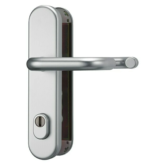 BAUHAUS Abus Schutzbeschlag HLZS814 für Hauseingangstüren, Aluminium, Türstärke 52-72 mm, beidseitiger Drücker, abgerundetes Schild 1 BAUHAUS Abus Schutzbeschlag HLZS814 für Hauseingangstüren, Aluminium, Türstärke 52-72 mm, beidseitiger Drücker, abgerundetes Schild