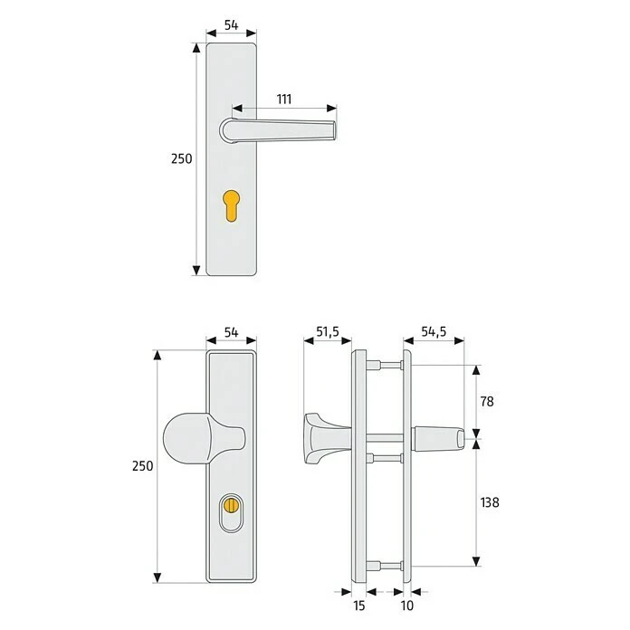BAUHAUS Abus Schutzbeschlag HLZS814 für Hauseingangstüren, Neusilber, Türstärke 52-72 mm, beidseitiger Drücker, eckiges Schild 2 BAUHAUS Abus Schutzbeschlag HLZS814 für Hauseingangstüren, Neusilber, Türstärke 52-72 mm, beidseitiger Drücker, eckiges Schild – Bild 2