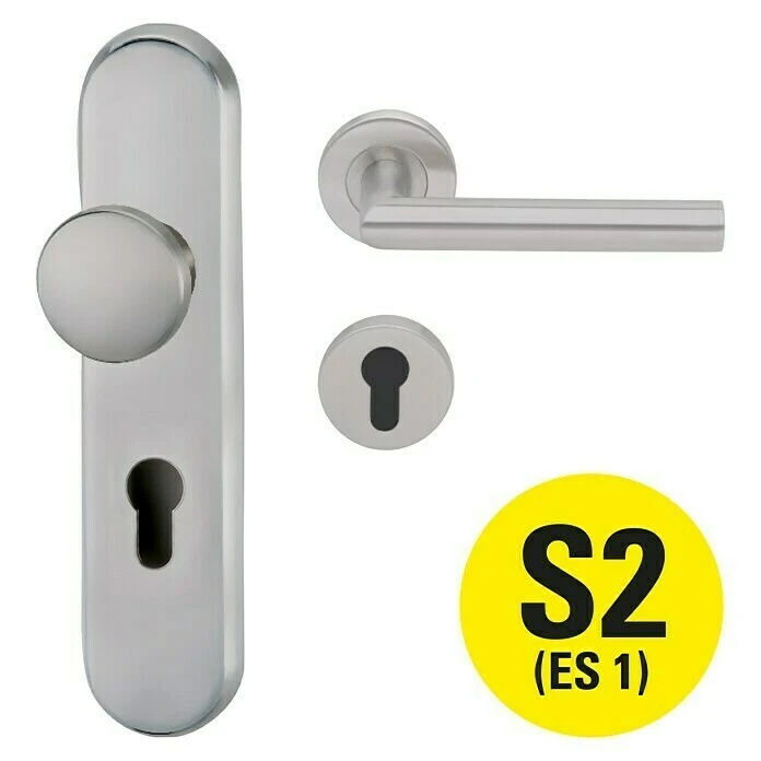 BAUHAUS Diamond Doors Modern Schutzbeschlag Warrior L-Form Wohnungsabschlusstür, Aluminium, 35-45 mm Türstärke, DIN 18257 ES1 1 BAUHAUS Diamond Doors Modern Schutzbeschlag Warrior L-Form Wohnungsabschlusstür, Aluminium, 35-45 mm Türstärke, DIN 18257 ES1