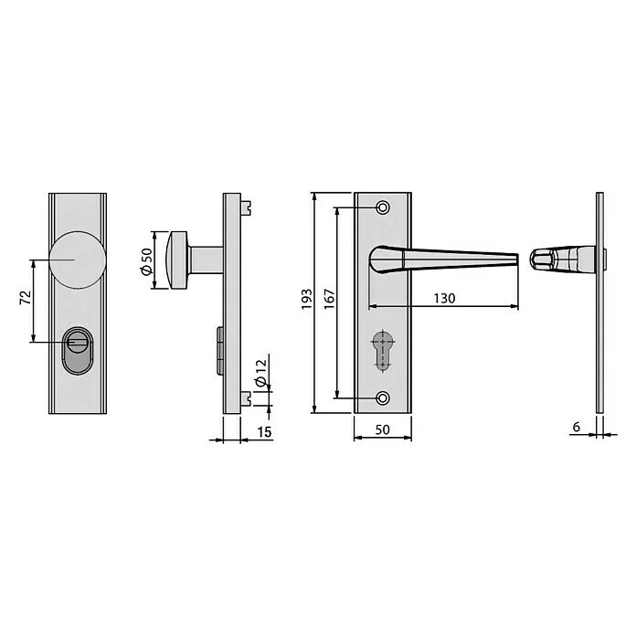 BAUHAUS Basi Schutzbeschlag ES0 VMS für Hauseingangstüren, Champagnerfarben, 72 mm Distanznorm, mit Zylinderabdeckung, Knopf außen, Drücker innen 3 BAUHAUS Basi Schutzbeschlag ES0 VMS für Hauseingangstüren, Champagnerfarben, 72 mm Distanznorm, mit Zylinderabdeckung, Knopf außen, Drücker innen – Bild 3