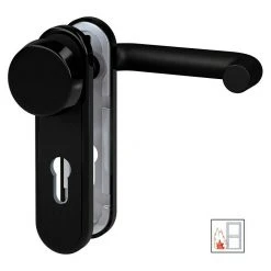 BAUHAUS Basi Schutzbeschlag ZT/FS 2150 Feuerschutztür, Schwarz, 44-66 mm Türstärke, Knopf Außen, Drücker Innen, Abgerundet