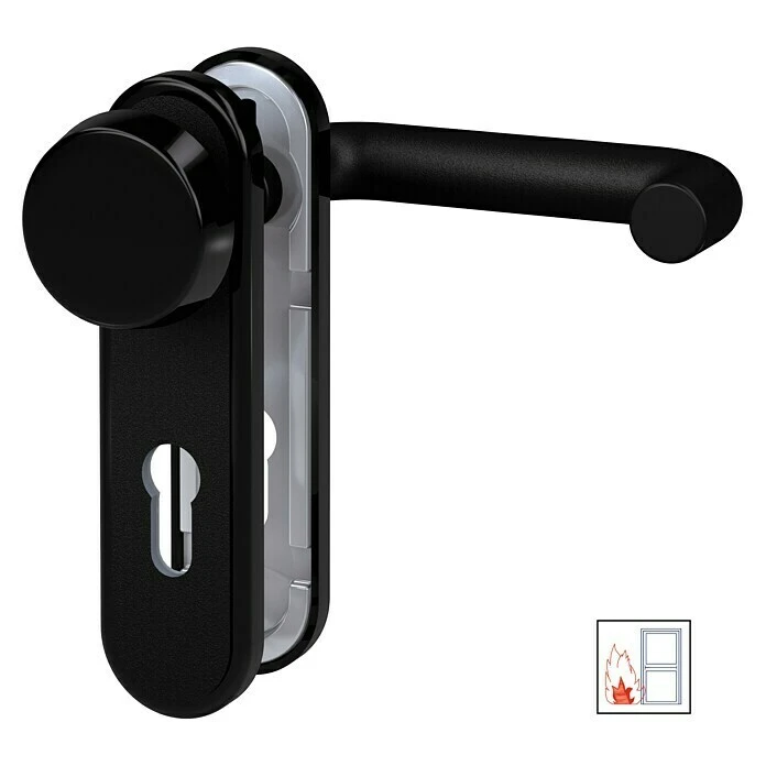 BAUHAUS Basi Schutzbeschlag ZT/FS 2150 Feuerschutztür, Schwarz, 44-66 mm Türstärke, Knopf Außen, Drücker Innen, Abgerundet 1 BAUHAUS Basi Schutzbeschlag ZT/FS 2150 Feuerschutztür, Schwarz, 44-66 mm Türstärke, Knopf Außen, Drücker Innen, Abgerundet