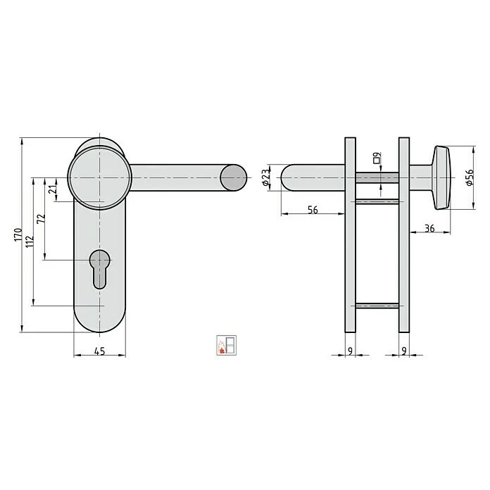 BAUHAUS Basi Schutzbeschlag ZT/FS 2150 Feuerschutztür, Schwarz, 44-66 mm Türstärke, Knopf Außen, Drücker Innen, Abgerundet 3 BAUHAUS Basi Schutzbeschlag ZT/FS 2150 Feuerschutztür, Schwarz, 44-66 mm Türstärke, Knopf Außen, Drücker Innen, Abgerundet – Bild 3