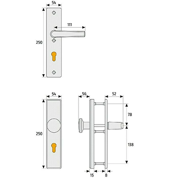 BAUHAUS Abus Schutzbeschlag HLN 414 für Hauseingangstüren, Neusilber, Türstärke 52-67 mm, Knopf außen, Drücker innen 2 BAUHAUS Abus Schutzbeschlag HLN 414 für Hauseingangstüren, Neusilber, Türstärke 52-67 mm, Knopf außen, Drücker innen – Bild 2