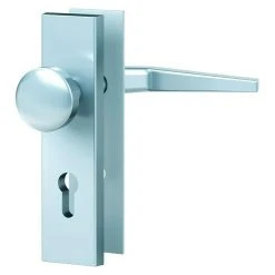 BAUHAUS Basi Schutzbeschlag ES0 VMS für Hauseingangstüren, Silber, 72 mm Distanznorm, ohne Zylinderabdeckung, Knopf außen, Drücker innen