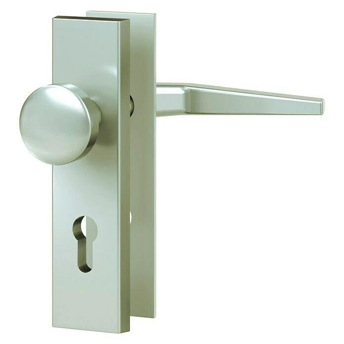 BAUHAUS Basi Schutzbeschlag ES0 VMS für Hauseingangstüren, Champagnerfarben, 72 mm Distanznorm, ohne Zylinderabdeckung, Knopf außen, Drücker innen 1 BAUHAUS Basi Schutzbeschlag ES0 VMS für Hauseingangstüren, Champagnerfarben, 72 mm Distanznorm, ohne Zylinderabdeckung, Knopf außen, Drücker innen