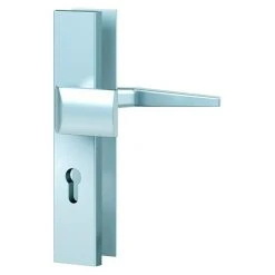 BAUHAUS Basi Schutzbeschlag ES0 VMS für Hauseingangstüren, Silber, Knopf Außen, Drücker Innen, 92 mm Distanznorm, 15 mm Schild/Rosette