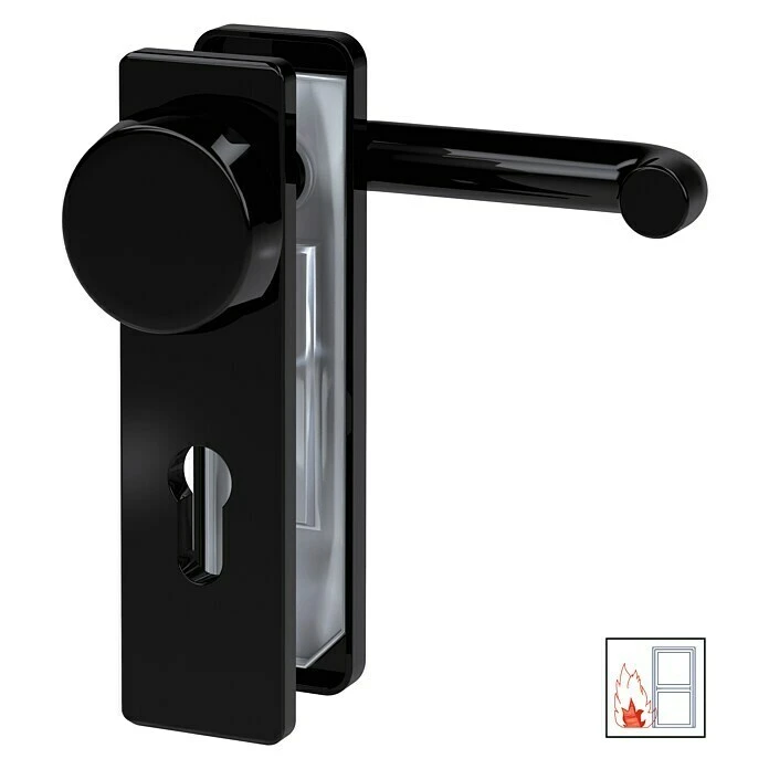 BAUHAUS Basi Schutzbeschlag ZT/FS 2150 Feuerschutztür, Schwarz, 44-66 mm Türstärke, Knopf Außen, Drücker Innen, Eckig 1 BAUHAUS Basi Schutzbeschlag ZT/FS 2150 Feuerschutztür, Schwarz, 44-66 mm Türstärke, Knopf Außen, Drücker Innen, Eckig