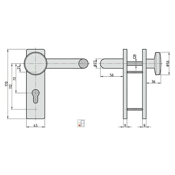 BAUHAUS Basi Schutzbeschlag ZT/FS 2150 Feuerschutztür, Schwarz, 44-66 mm Türstärke, Knopf Außen, Drücker Innen, Eckig 3 BAUHAUS Basi Schutzbeschlag ZT/FS 2150 Feuerschutztür, Schwarz, 44-66 mm Türstärke, Knopf Außen, Drücker Innen, Eckig – Bild 3