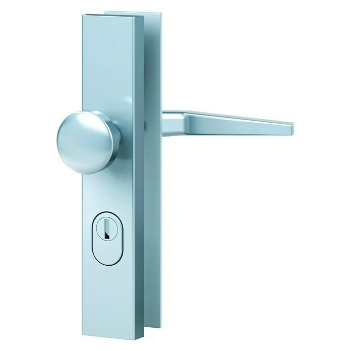 BAUHAUS Basi Schutzbeschlag ES0 VMS-ZA für Hauseingangstüren, Silber, 88 mm Distanznorm, Runddrücker innen & Knopf außen 1 BAUHAUS Basi Schutzbeschlag ES0 VMS-ZA für Hauseingangstüren, Silber, 88 mm Distanznorm, Runddrücker innen & Knopf außen