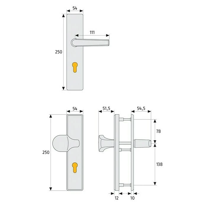 BAUHAUS Abus Schutzbeschlag HLT612 für Hauseingangstüren, Aluminium, Türstärke 52-72 mm, Knopf Außen, Drücker Innen 2 BAUHAUS Abus Schutzbeschlag HLT612 für Hauseingangstüren, Aluminium, Türstärke 52-72 mm, Knopf Außen, Drücker Innen – Bild 2