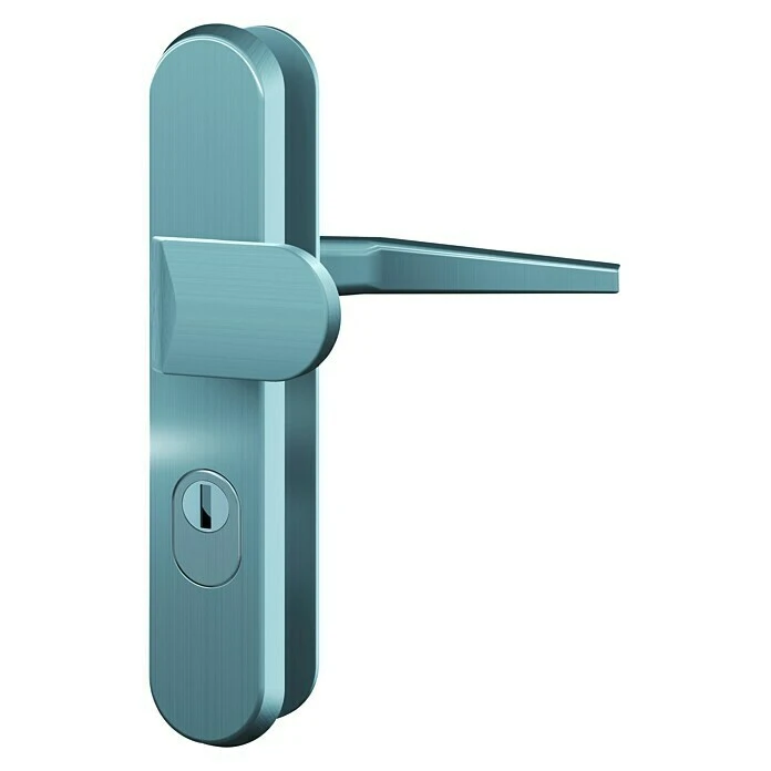 BAUHAUS Basi Schutzbeschlag ES0 VMS Wohnungsabschlusstür, Edelstahlfarben, 72 mm Distanznorm, gekröpfter Drücker, mit Zylinderabdeckung 1 BAUHAUS Basi Schutzbeschlag ES0 VMS Wohnungsabschlusstür, Edelstahlfarben, 72 mm Distanznorm, gekröpfter Drücker, mit Zylinderabdeckung