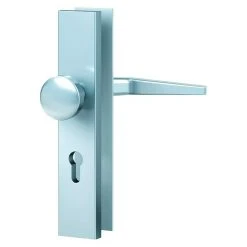 BAUHAUS Basi Schutzbeschlag ES0 VMS für Hauseingangstüren, Silber, 88 mm Distanznorm, 15 mm Schild/Rosette, runder Drücker