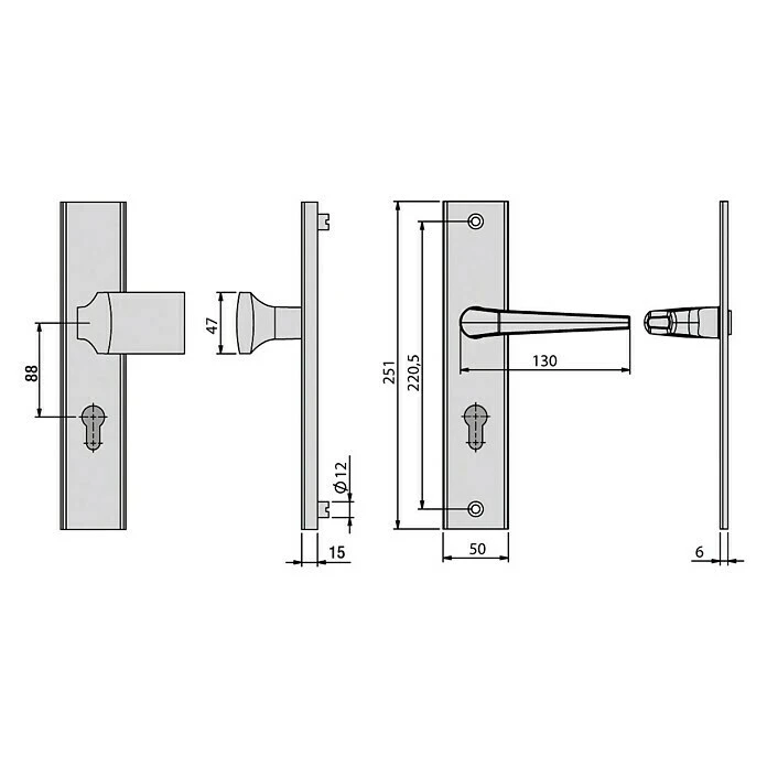 BAUHAUS Basi Schutzbeschlag ES0 VMS für Hauseingangstüren | Aluminium | 88 mm Distanznorm | Eckiger Drücker 3 BAUHAUS Basi Schutzbeschlag ES0 VMS für Hauseingangstüren | Aluminium | 88 mm Distanznorm | Eckiger Drücker – Bild 3