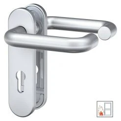 BAUHAUS Basi Schutzbeschlag SB/FS 2200K ES1 Feuerschutztür, Aluminium, Türstärke 44-66 mm, beidseitiger Drücker, ohne Zylinderabdeckung