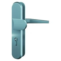 BAUHAUS Basi Schutzbeschlag ES0 VMS Wohnungsabschlusstür, Edelstahlfarben, 72 mm Distanznorm, Gekröpfter Drücker, Ohne Zylinderabdeckung