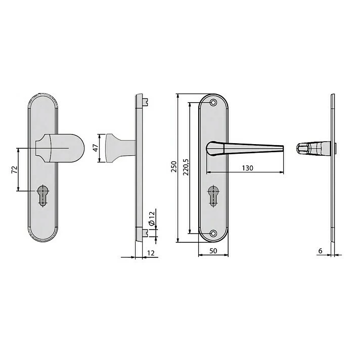 BAUHAUS Basi Schutzbeschlag ES0 VMS Wohnungsabschlusstür, Edelstahlfarben, 72 mm Distanznorm, Gekröpfter Drücker, Ohne Zylinderabdeckung 3 BAUHAUS Basi Schutzbeschlag ES0 VMS Wohnungsabschlusstür, Edelstahlfarben, 72 mm Distanznorm, Gekröpfter Drücker, Ohne Zylinderabdeckung – Bild 3