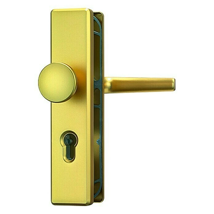 BAUHAUS Abus Schutzbeschlag HLN 414 für Hauseingangstüren, Messing, Türstärke 52-67 mm, Knopf Außen, Drücker Innen 1 BAUHAUS Abus Schutzbeschlag HLN 414 für Hauseingangstüren, Messing, Türstärke 52-67 mm, Knopf Außen, Drücker Innen