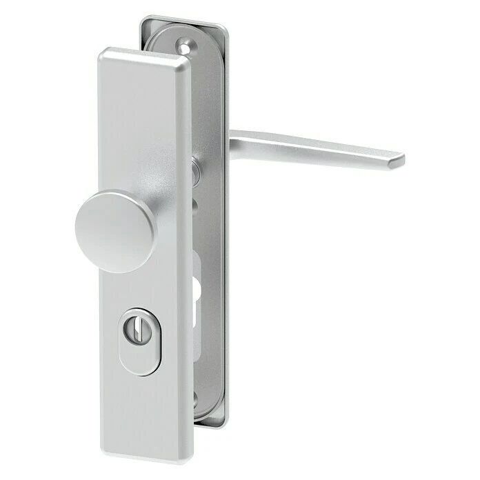 BAUHAUS Basi Schutzbeschlag SB 7500 ES0 für Hauseingangstüren, Aluminium, Türstärke 50-70 mm, Knopf außen, Drücker innen, mit Zylinderabdeckung 1 BAUHAUS Basi Schutzbeschlag SB 7500 ES0 für Hauseingangstüren, Aluminium, Türstärke 50-70 mm, Knopf außen, Drücker innen, mit Zylinderabdeckung