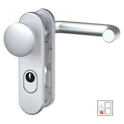 BAUHAUS Basi Schutzbeschlag SB/FS 2200K ES1 für Feuerschutztüren, Aluminium, Türstärke 44-66 mm, Knopf außen, Drücker innen, mit Zylinderabdeckung