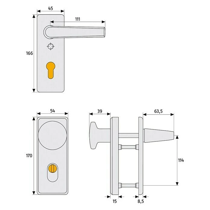BAUHAUS Abus Schutzbeschlag KKZS700 für Wohnungsabschlusstüren | Messing | Türstärke 37-47 mm | Knopf Außen, Drücker Innen 2 BAUHAUS Abus Schutzbeschlag KKZS700 für Wohnungsabschlusstüren | Messing | Türstärke 37-47 mm | Knopf Außen, Drücker Innen – Bild 2