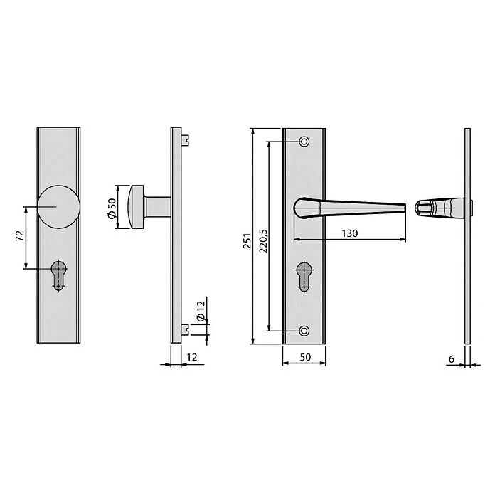 BAUHAUS Basi Schutzbeschlag ES0 VMS für Hauseingangstüren, Aluminium, 72 mm Distanznorm, runder Drücker, 12 mm Schild/Rosette 3 BAUHAUS Basi Schutzbeschlag ES0 VMS für Hauseingangstüren, Aluminium, 72 mm Distanznorm, runder Drücker, 12 mm Schild/Rosette – Bild 3