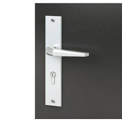 BAUHAUS Basi Schutzbeschlag ES0 VMS für Hauseingangstüren, Silber, Knopf Außen, Drücker Innen, 72 mm Distanznorm, 12 mm Schild/Rosette -Online-Shop Türzargen 12 926