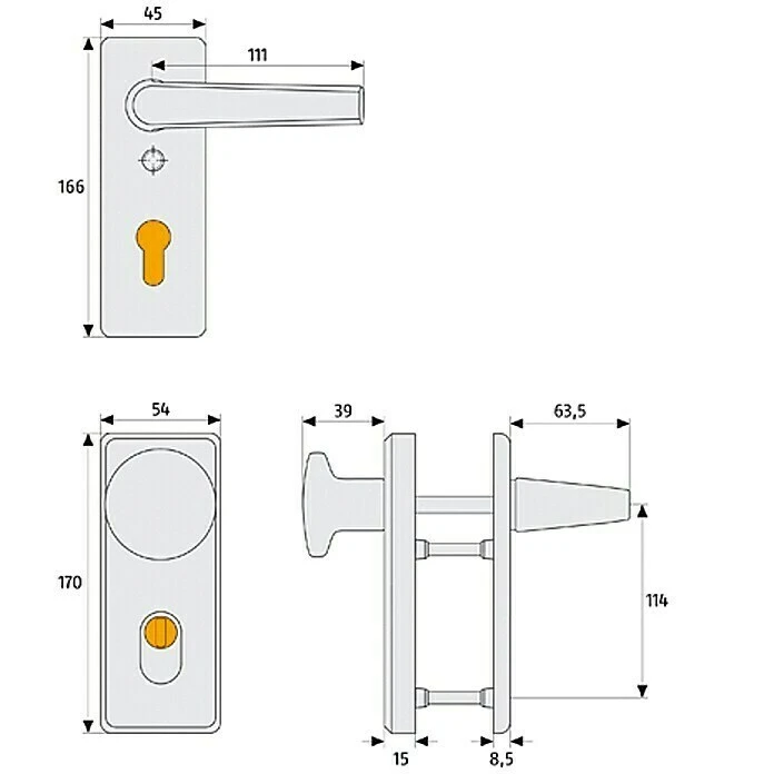 BAUHAUS Abus Schutzbeschlag KKZS 700 für Wohnungsabschlusstür | Neusilber | Türstärke 37-47 mm | Knopf Außen, Drücker Innen 2 BAUHAUS Abus Schutzbeschlag KKZS 700 für Wohnungsabschlusstür | Neusilber | Türstärke 37-47 mm | Knopf Außen, Drücker Innen – Bild 2