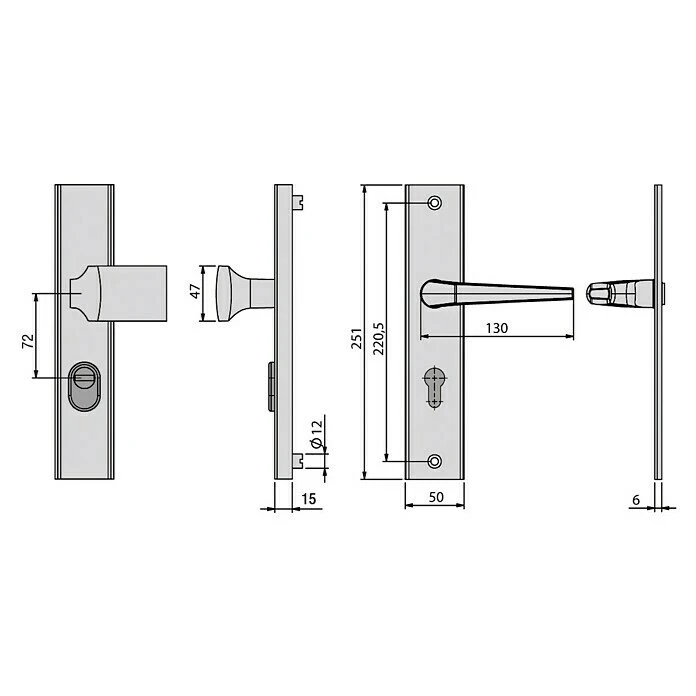 BAUHAUS Basi Schutzbeschlag ES0 VMS-ZA für Hauseingangstüren, Aluminium, 72 mm Distanznorm, eckiger Drücker, 12 mm Schild/Rosette 2 BAUHAUS Basi Schutzbeschlag ES0 VMS-ZA für Hauseingangstüren, Aluminium, 72 mm Distanznorm, eckiger Drücker, 12 mm Schild/Rosette – Bild 2
