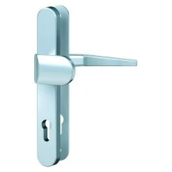 BAUHAUS Basi Schmalrahmengarnitur ES0 VMS Hauseingangstür, Silber, 92 mm Distanznorm, Knopf Außen, Drücker Innen, 12 mm Schild/Rosette