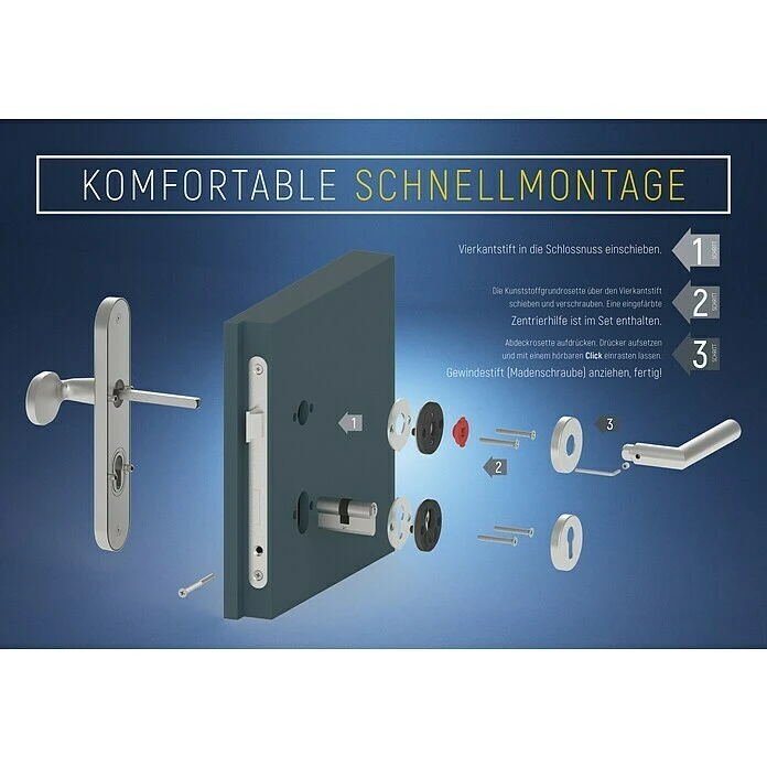 BAUHAUS Basi Schutzbeschlag SBK 7500 ES1 Kombi für Hauseingangstüren, Edelstahl, Türstärke 38-45 mm, Knopf außen, Drücker innen, U-Form 3 BAUHAUS Basi Schutzbeschlag SBK 7500 ES1 Kombi für Hauseingangstüren, Edelstahl, Türstärke 38-45 mm, Knopf außen, Drücker innen, U-Form – Bild 3