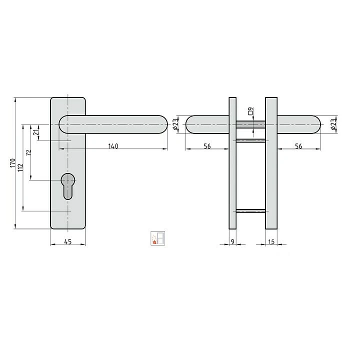 BAUHAUS Basi Schutzbeschlag SB/FS 2200K ES1 für Feuerschutztüren, Aluminium, Türstärke 44-66 mm, beidseitiger Drücker 3 BAUHAUS Basi Schutzbeschlag SB/FS 2200K ES1 für Feuerschutztüren, Aluminium, Türstärke 44-66 mm, beidseitiger Drücker – Bild 3