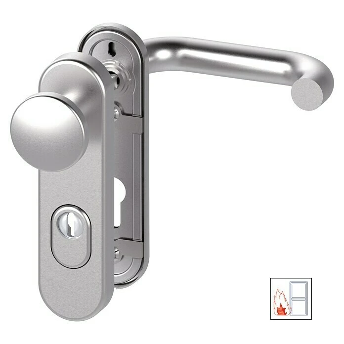 BAUHAUS Basi Schutzbeschlag SB/FS 2200K ES1 Feuerschutztür, Edelstahl, 44-66 mm Türstärke, Knopf Außen, Drücker Innen, mit Zylinderabdeckung 1 BAUHAUS Basi Schutzbeschlag SB/FS 2200K ES1 Feuerschutztür, Edelstahl, 44-66 mm Türstärke, Knopf Außen, Drücker Innen, mit Zylinderabdeckung