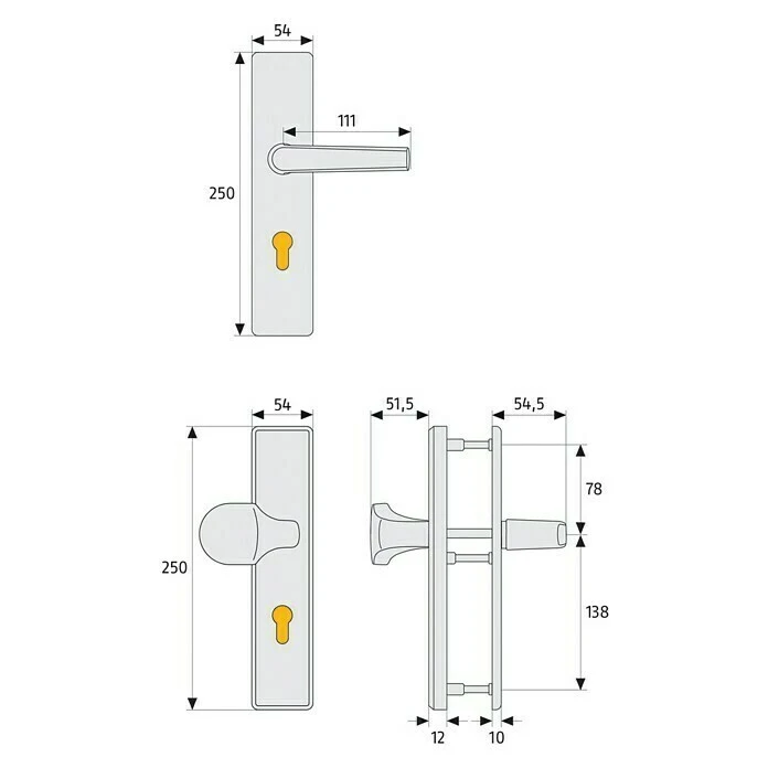 BAUHAUS Abus Schutzbeschlag HLT612 für Hauseingangstüren, Neusilber, Türstärke 52-72 mm, Knopf außen, Drücker innen 2 BAUHAUS Abus Schutzbeschlag HLT612 für Hauseingangstüren, Neusilber, Türstärke 52-72 mm, Knopf außen, Drücker innen – Bild 2